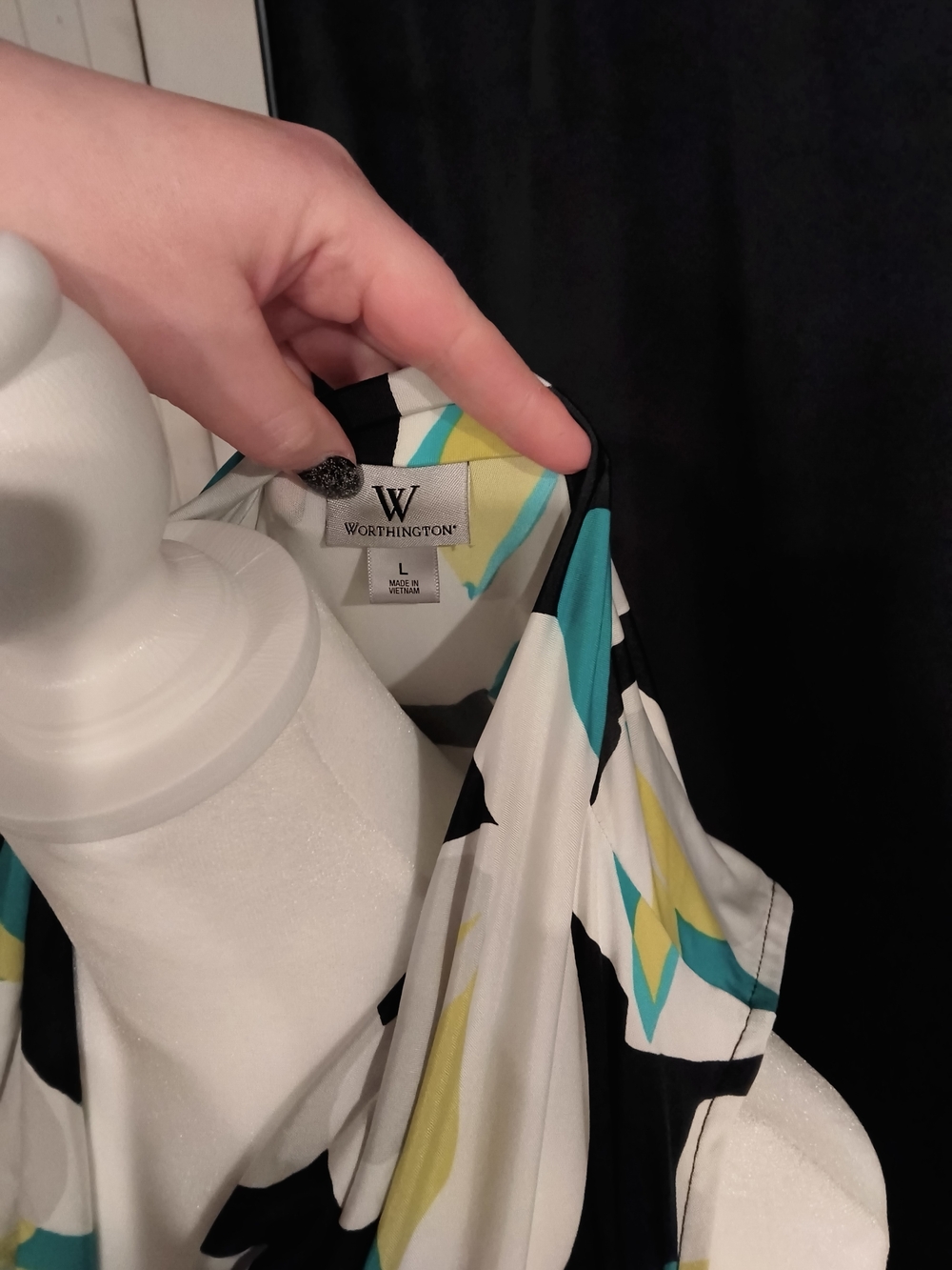 Worthington Black, White, Teal & Yellow Cowl Neck Sleeveless Top - Picture 4 of 5